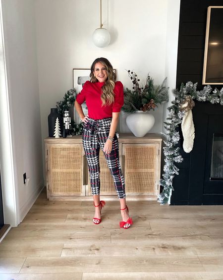 In a medium puff sleeve top and plaid pants for the holidays from Amazon - all fits TTS.

#LTKstyletip #LTKHoliday #LTKunder50