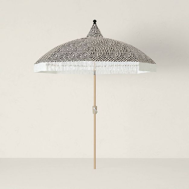 7.5' x 7.5' Patio Market Umbrella Ziomara Black Fringed - Opalhouse™ designed with Jungalow™ | Target