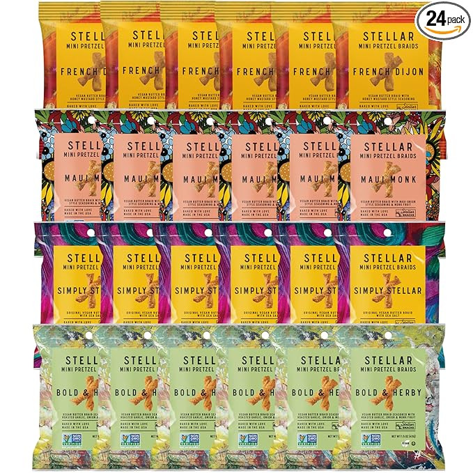 Stellar Snacks Mini Pretzel Braids, 4 Flavor Variety Pack, 1.5 Oz 24 Packs (6 Count x 4 Flavors),... | Amazon (US)