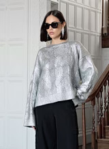 Silver Metallic Cable Knit Jumper - Sinia | 4th & Reckless