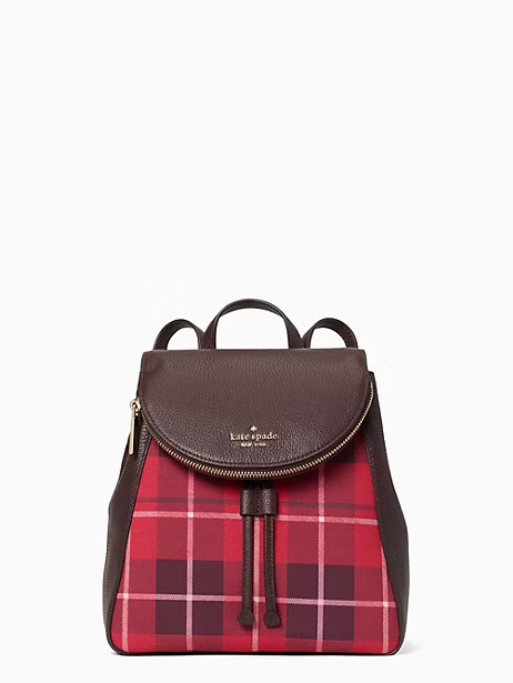 Kate Spade Leila Plaid Medium Flap Backpack, Bright Rose Multi | Kate Spade Outlet