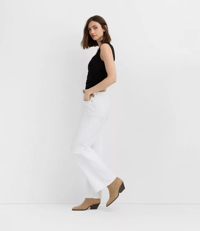 Rivete Mid Rise Wide Leg Jeans in White | LOFT