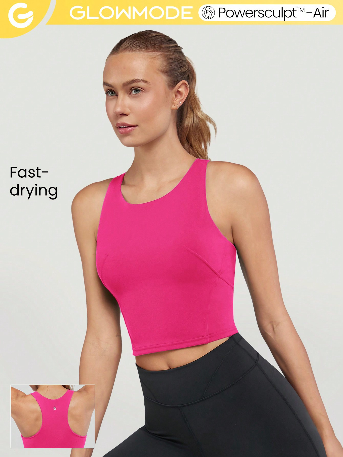 GLOWMODE Powersculpt™-Air Racerback Tank Round Neck Waist Length Medium Support Impact Running ... | SHEIN