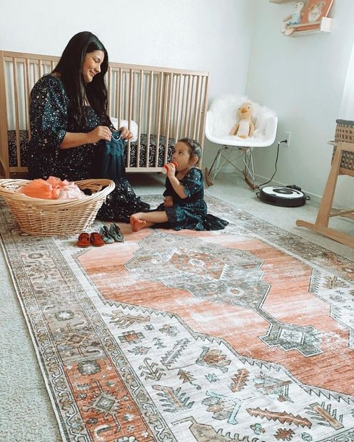 Peach Native Iris Medallion Washable Area Rug | Rugs USA