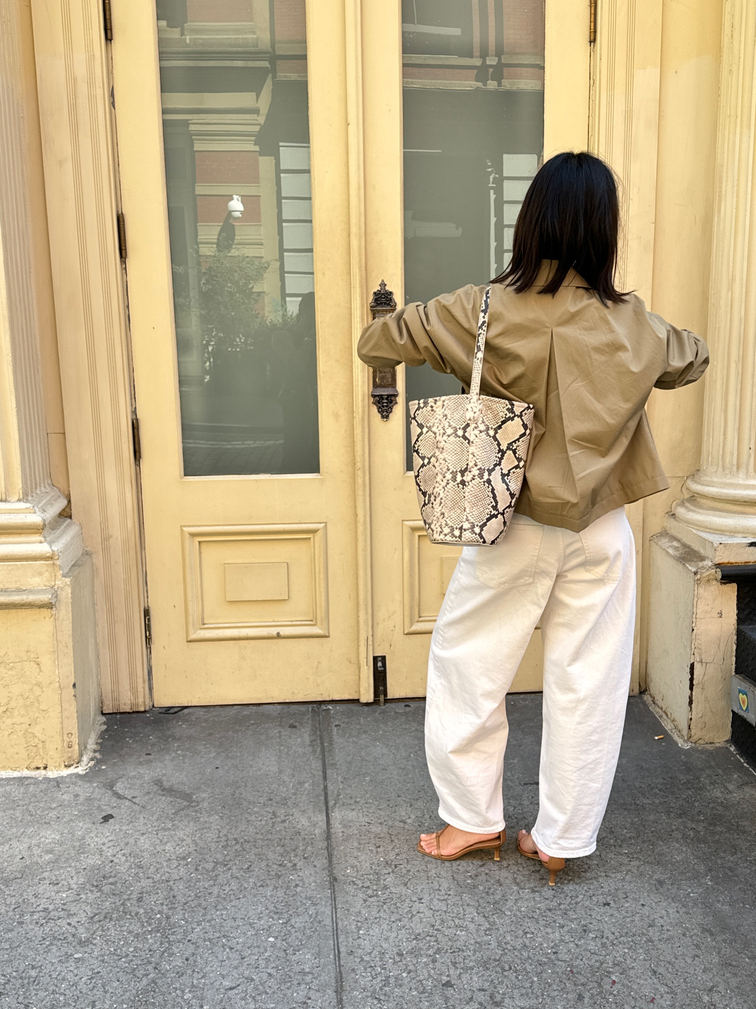 Sized up 3 x for denim longer in-seam, xs trench