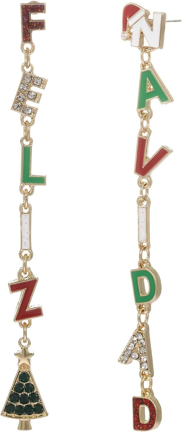 Madison Tyler Feliz Navidad Christmas Earrings for Women | Gold Red Green 'FELIZ NAVIDAD' Christm... | Amazon (US)