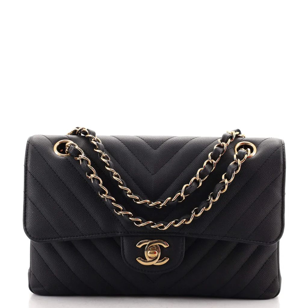 Chanel Classic Double Flap Bag Chevron Caviar Small Black 1408401 | Rebag