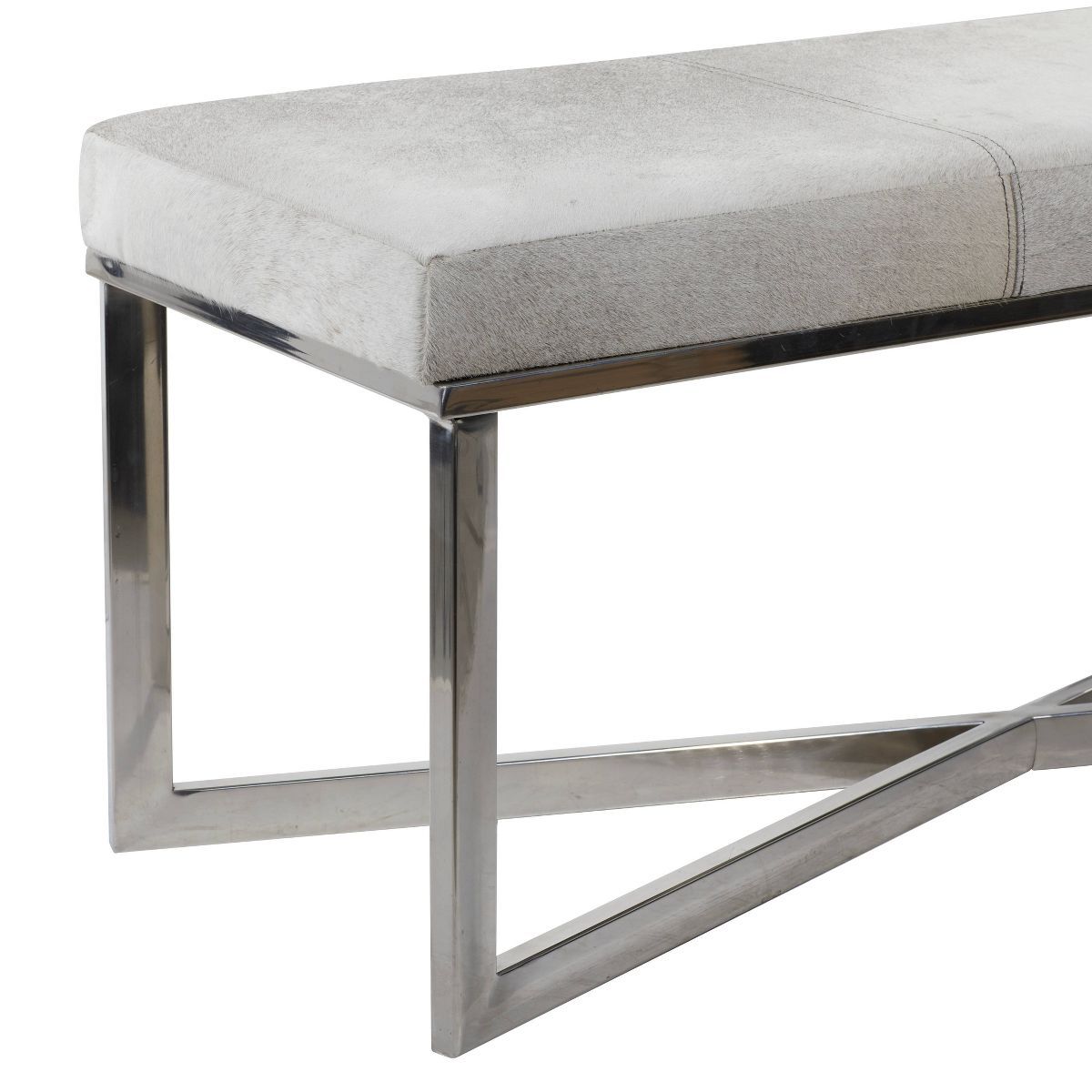 Contemporary Stainless Steel Rectangular Cowhide Bench - Olivia & May | Target
