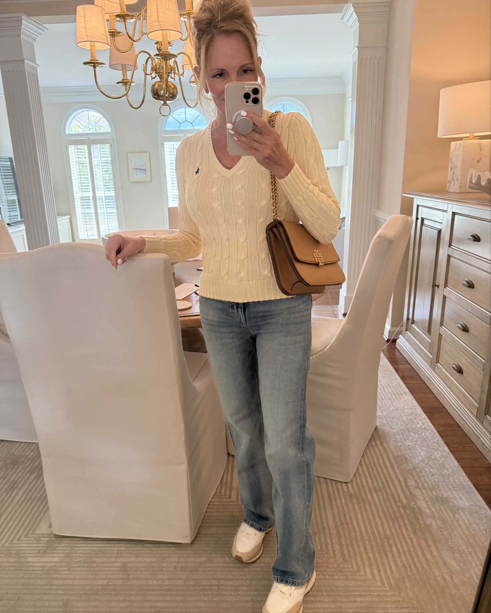Petite Wide leg soft jeans paired with a cable knit sweater and sneakers for a casual fall look

#LTKPetite #LTKFallSale #LTKOver40