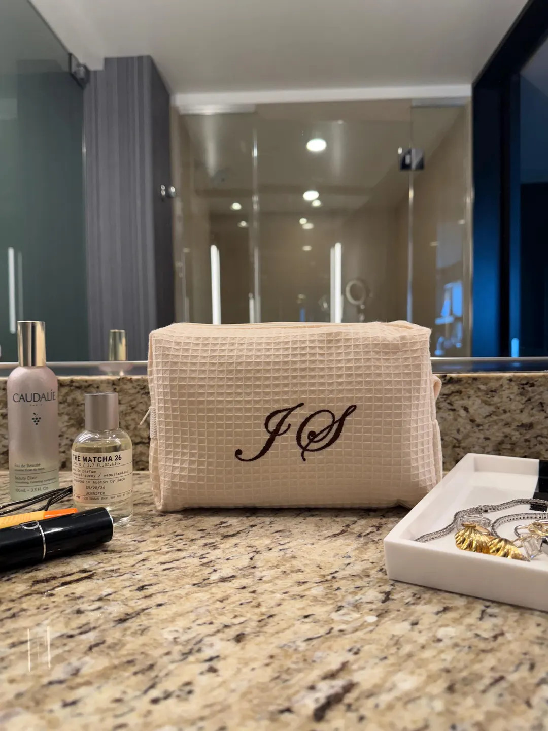 Beige Cosmetic Bag - Custom Cosmetic Bag - Waffle Travel Cosmetic Bag - Custom Toiletry Bag | Etsy (US)