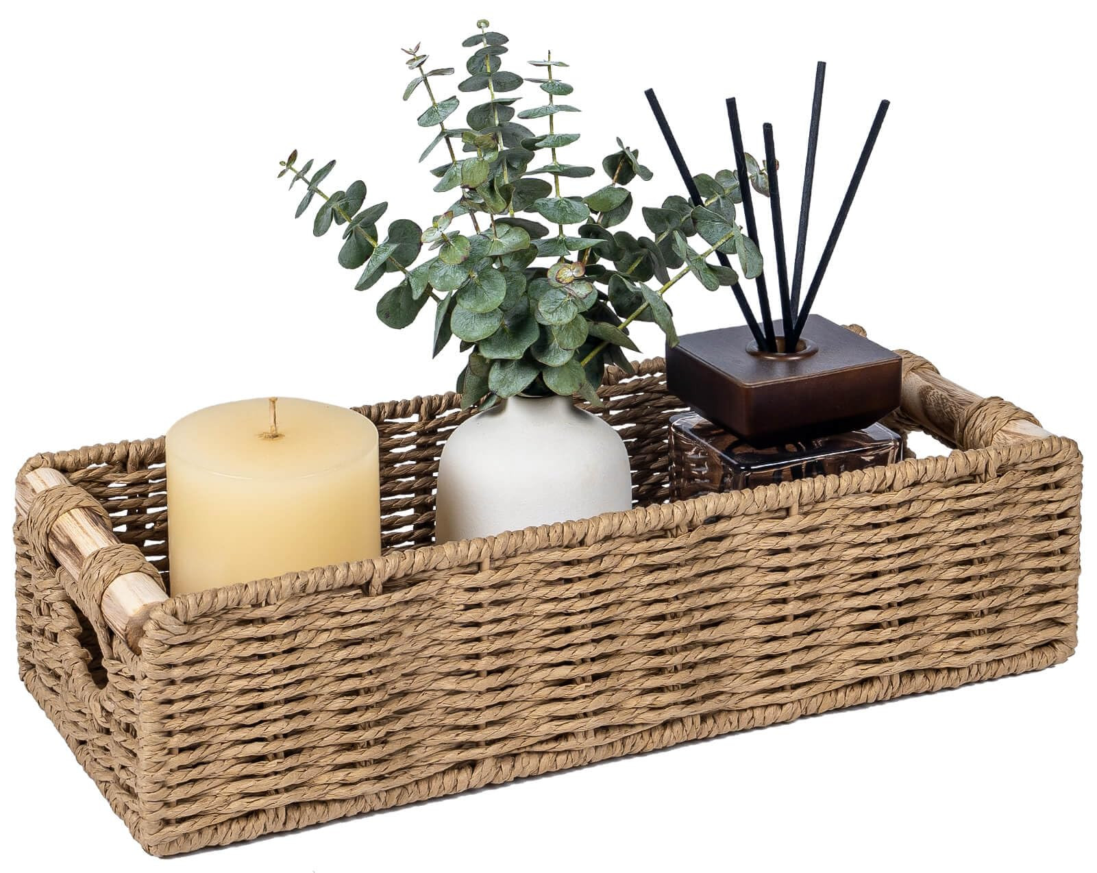 CubesLand Back of Toilet Storage Basket for Organizing w/Cut Out Handle, Handwoven Toilet Tank Top Paper Baskets, Wicker Decorative Basket for Countertop, Home Decor, Living Room, Nursery, Neutral | Amazon (US)