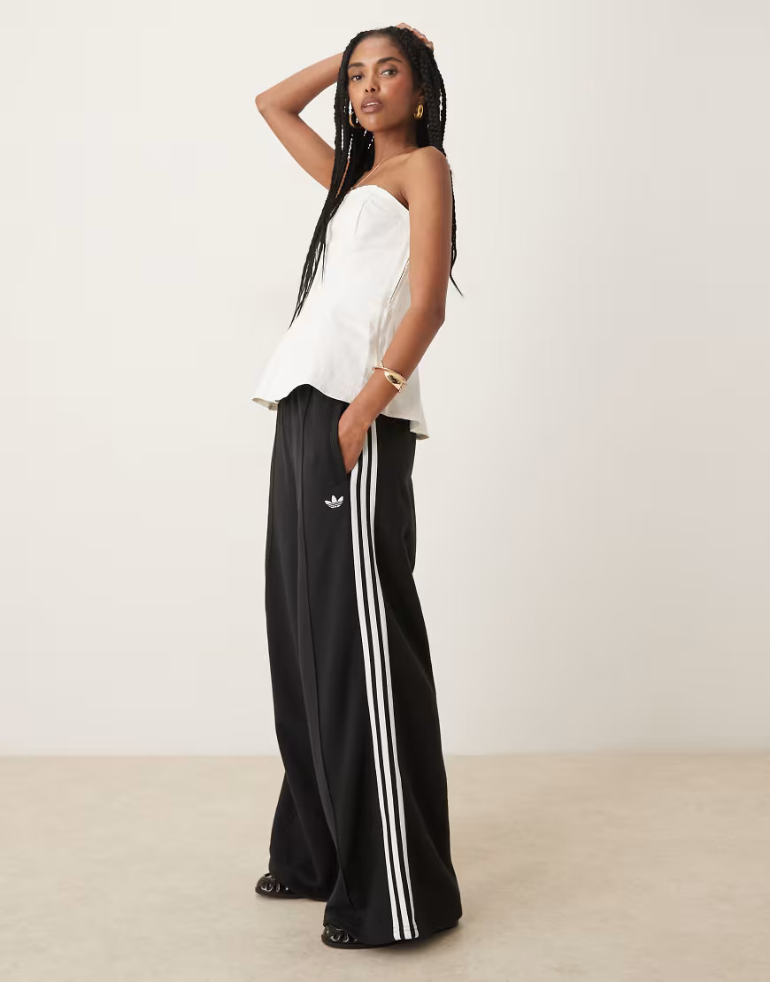 adidas Originals 3 stripe wide leg joggers in black | ASOS (Global)