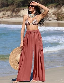 TARSE Women Linen Palazzo Pants Summer Wide Leg Boho Drawstring Casual Lounge Pant Beach Travel V... | Amazon (US)