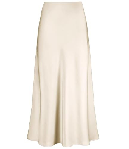 Women's Satin High Waisted Maxi Skirts Hidden Elasticized Waistband A Line Long Skirt | Amazon (US)