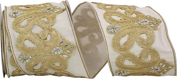 Reliant Ribbon 93441W-810-10D Dupoine Regal Jewel Scroll Trim Embroidery Wired Edge Ribbon, 4 Inc... | Amazon (US)