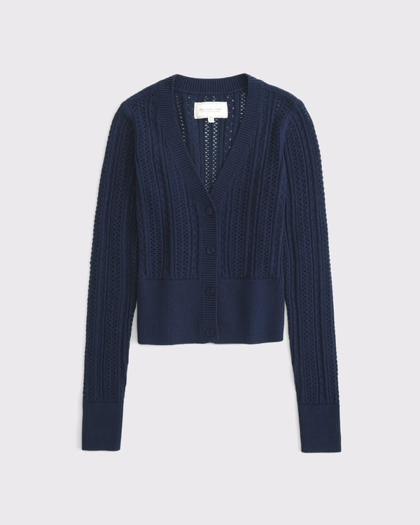 Women's Pointelle Shrunken V-Neck Cardigan | Women's Tops | Abercrombie.com | Abercrombie & Fitch (US)