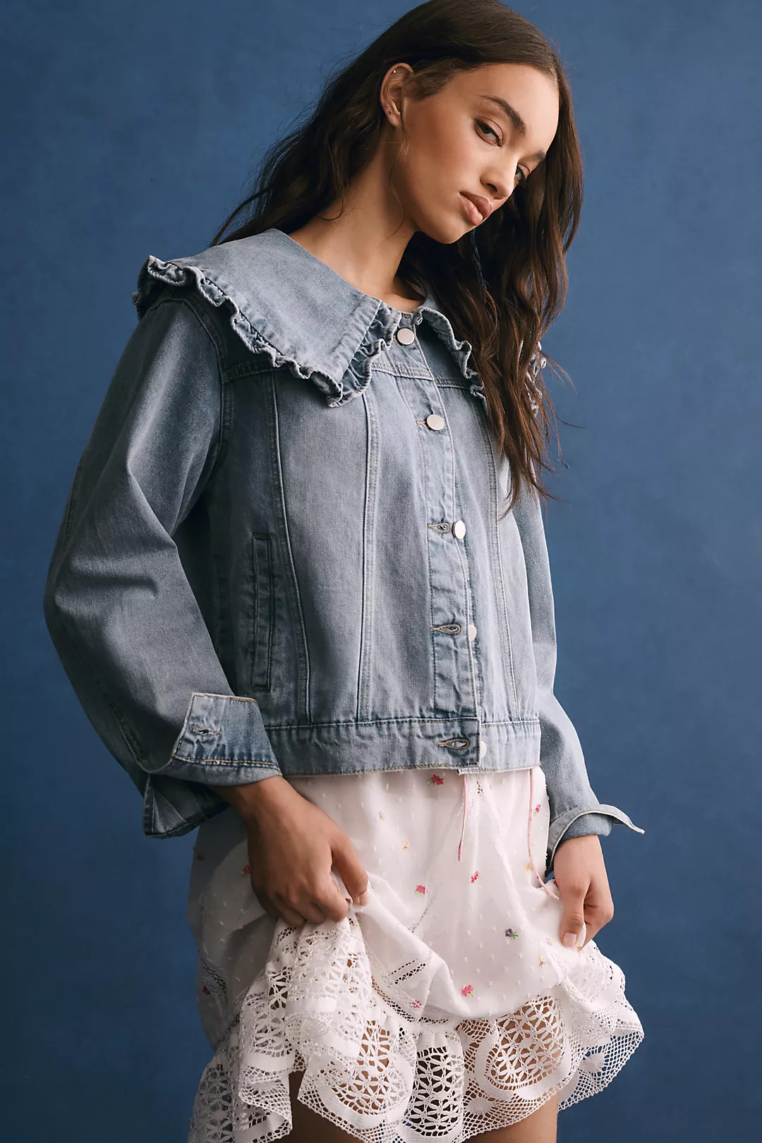 MABLE Peter Pan Collar Denim Jacket | Anthropologie (US)