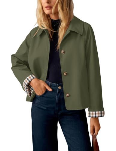 ZESICA Women's Cropped Trench Coat Button Front Jacket ArmyGreen Medium | Amazon (US)