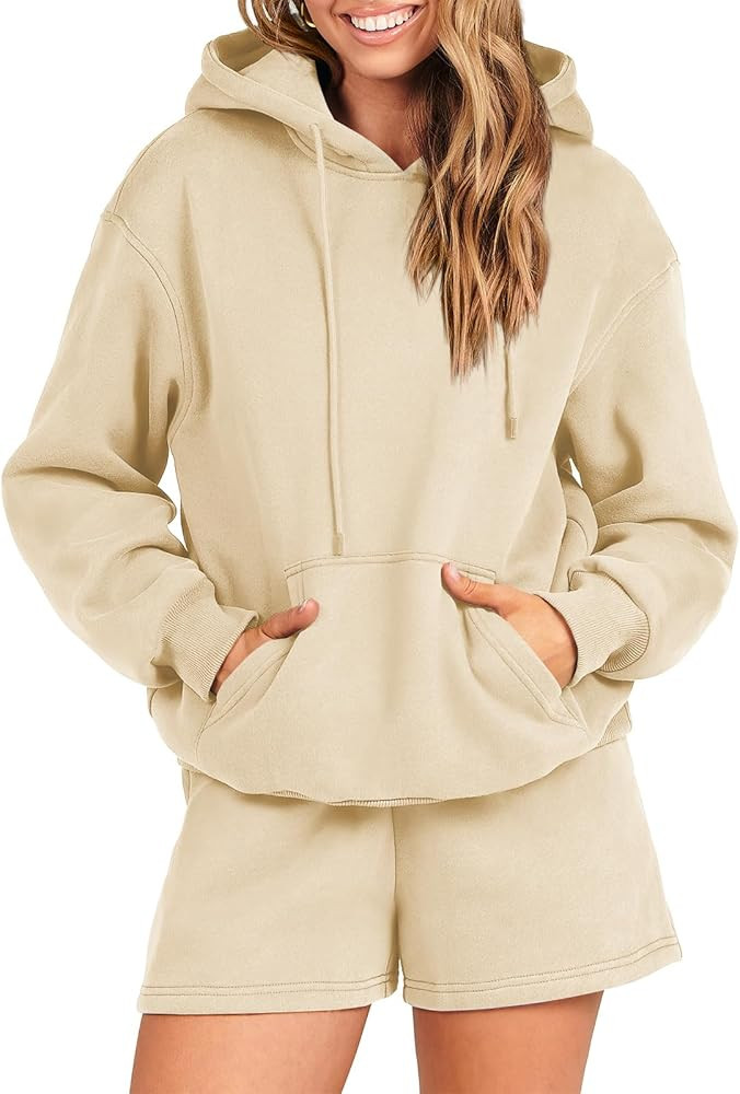 ANRABESS Women 2 Piece Outfits Short Sweatsuit Drawstring Oversized Hoodie Sweatshirt Tracksuit L... | Amazon (US)