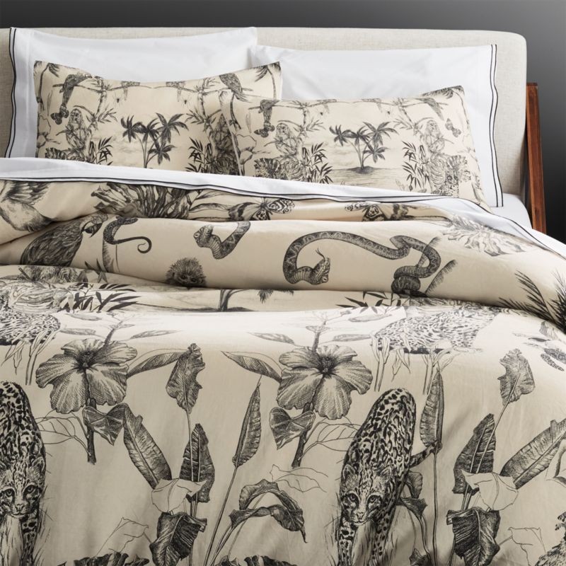 Midnight Jungle Linen Duvet Cover | CB2 | CB2