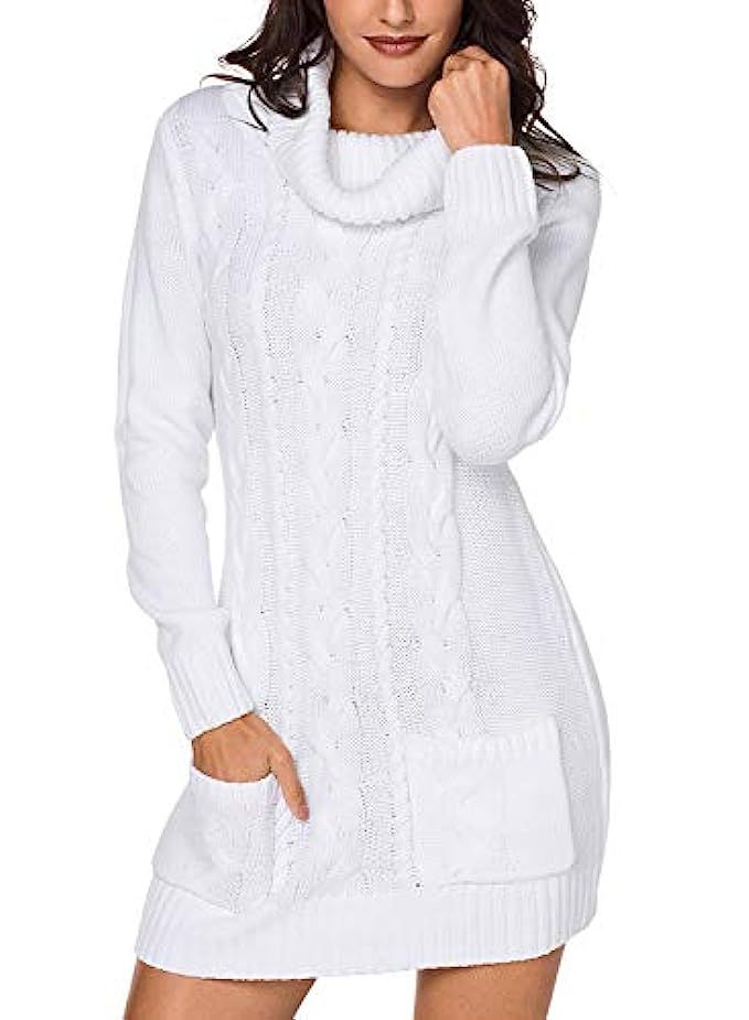 Azokoe Womens Winter Casual Slim Fit Knit Sweater Bodycon Mini Dress | Amazon (US)