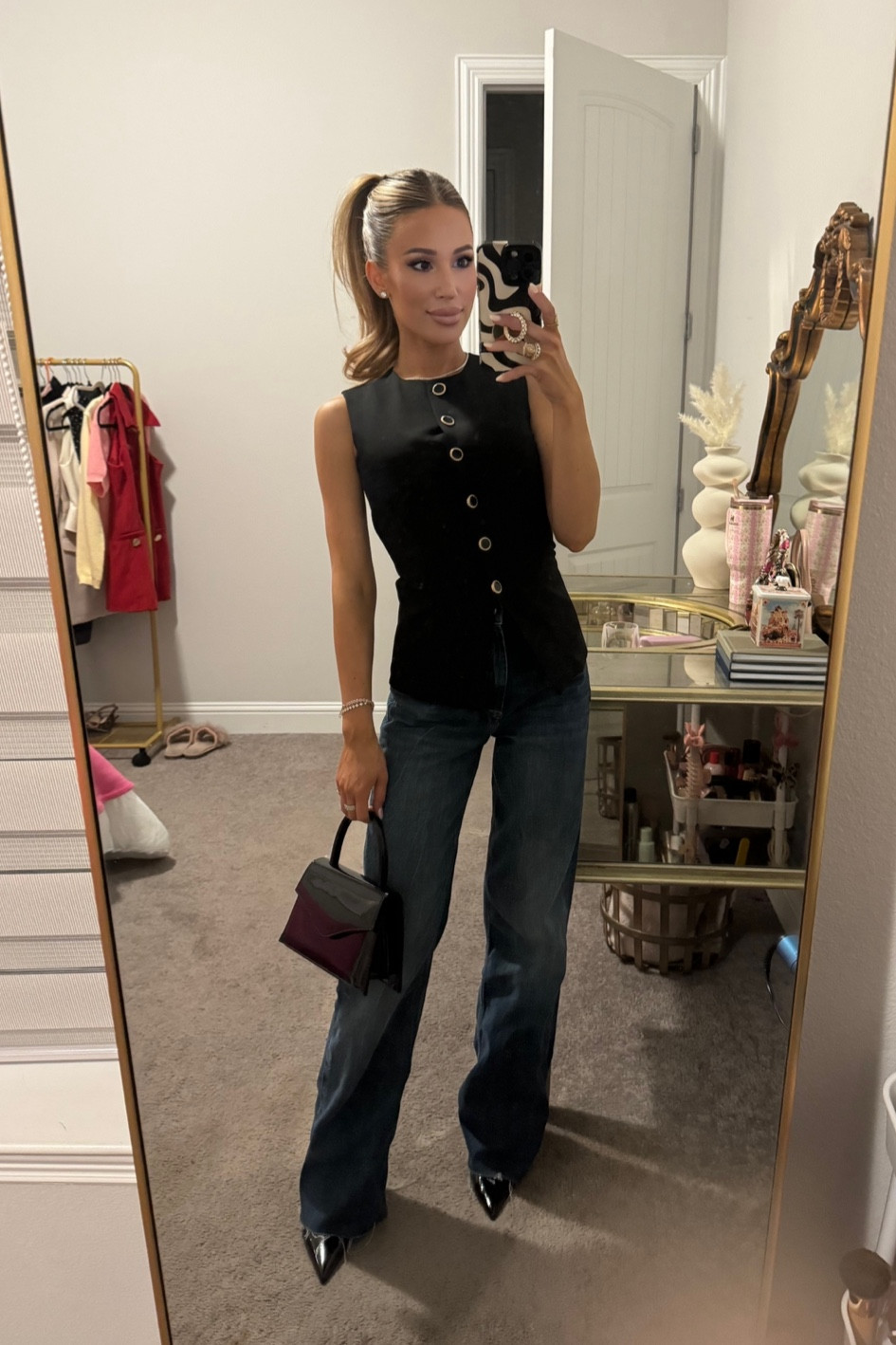 Wearing smallest size in top
Jeans are Zara “full length TRF high rise wide leg jeans” TTS
Bag & shoes are Amazon

Ootn. Ootd. Date night outfit. Fall outfit. Wide leg jeans. Denim. Casual style  

#LTKFindsUnder50 #LTKWorkwear #LTKFindsUnder100