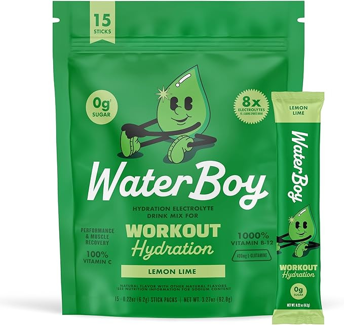 Waterboy Workout Hydration | 2,960mg Sugar Free Electrolyte Powder Packets | L-Glutamine + Vitami... | Amazon (US)