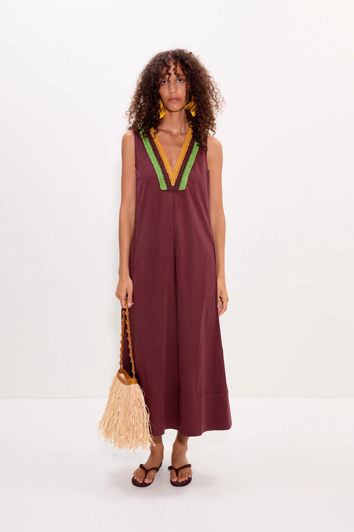 Mar Crochet Poplin Dress in Choco Brown | Simon Miller
