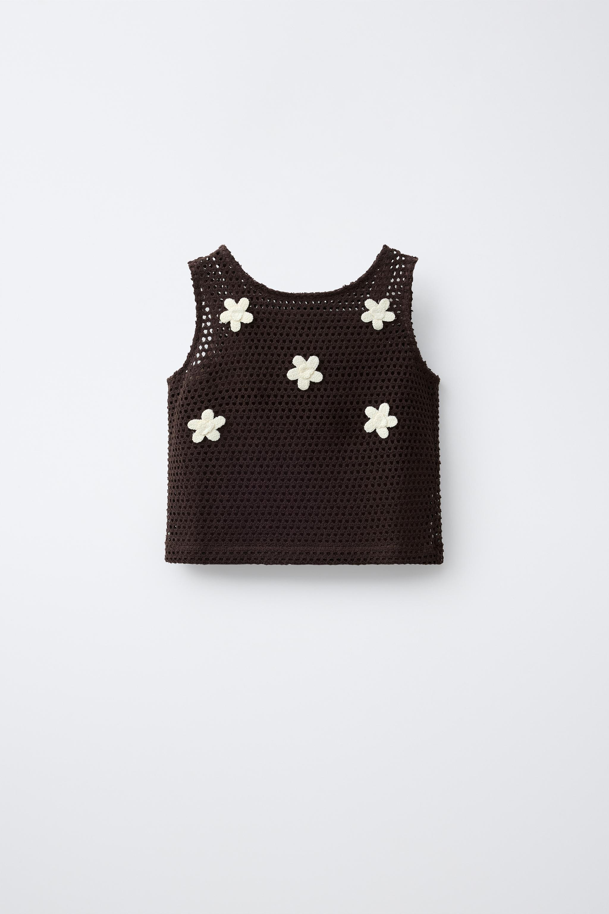 CROCHET FLORAL KNIT TOP | Zara US