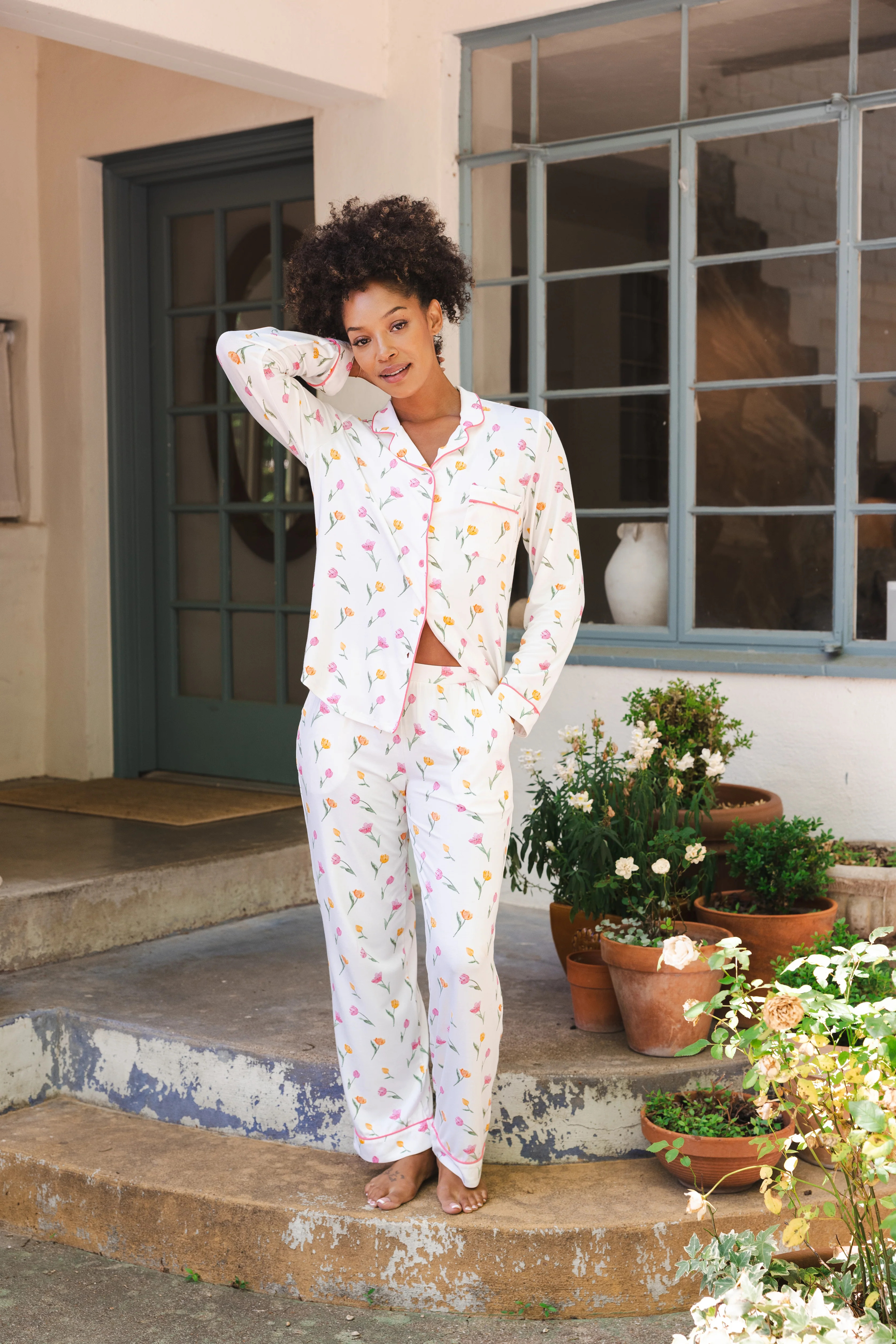 Long-Sleeved Women's Pajama Set in Tulip | Kyte Living