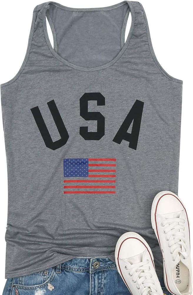 Women's USA Tank Top American Flag Racerback Tanks Top for Women Sleeveless Patriotic Tanks Shirt | Amazon (US)