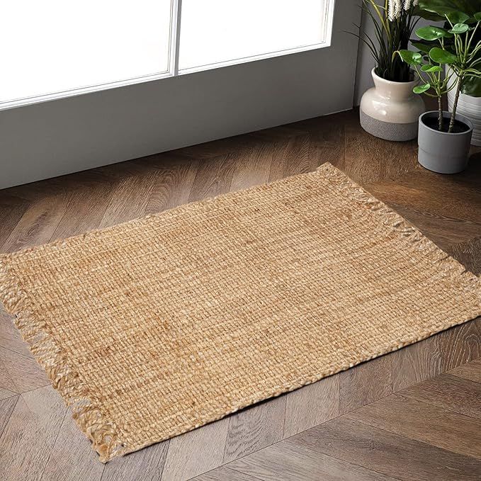 Hausattire Hand Woven Jute Rug, 2'x3' - Natural, Reversible Farmhouse Accent Rugs for Living Room... | Amazon (US)