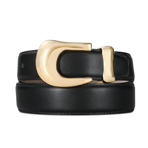 RISANTRY Genuine Leather Belt for Women Black Leather With Gold Metal Buckle Luxury Casual Fashion Belts for Jeans Dresses | Amazon (US)
