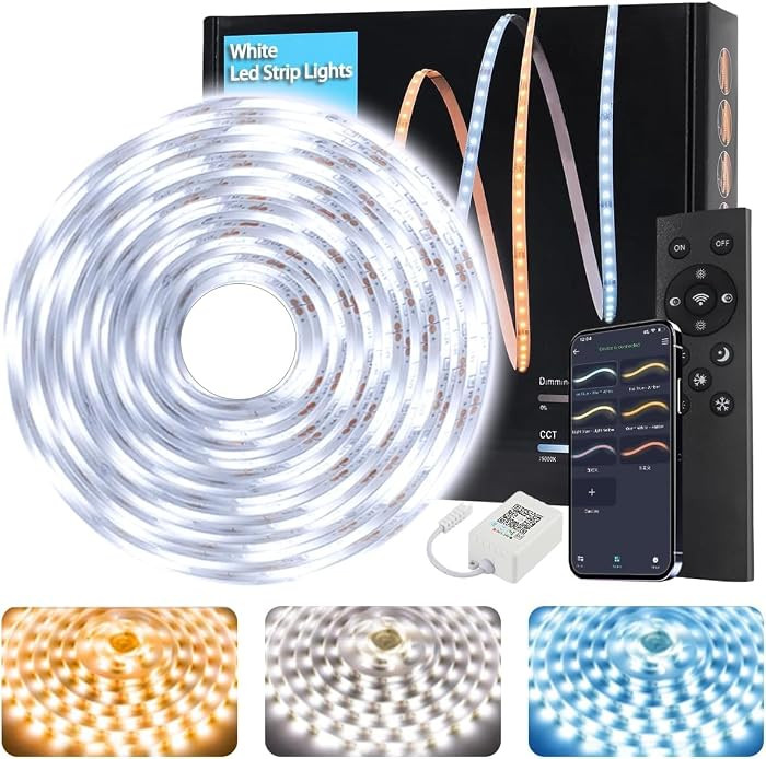 Tenmiro White LED Strip Lights 30ft (1200 LEDs) Super Bright 25000K Daylight White, 3Color Temper... | Amazon (US)