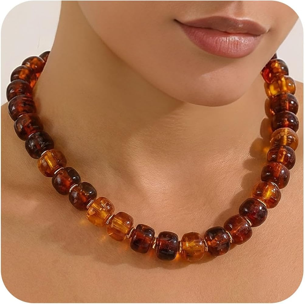 Resin Beads Necklace for Women Chunky Choker Necklaces Boho Colorful Acrylic Beaded Choker Neckla... | Amazon (US)