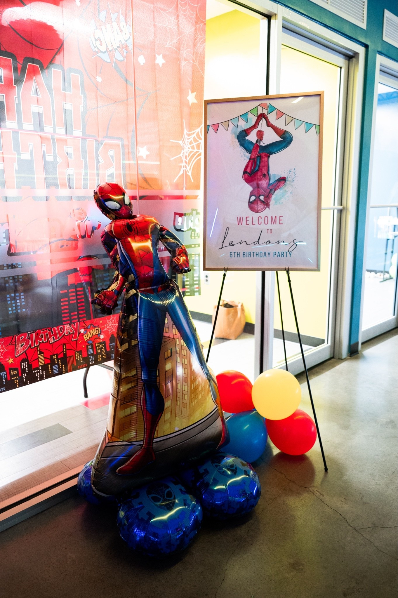 Spiderman birthday party welcome sign