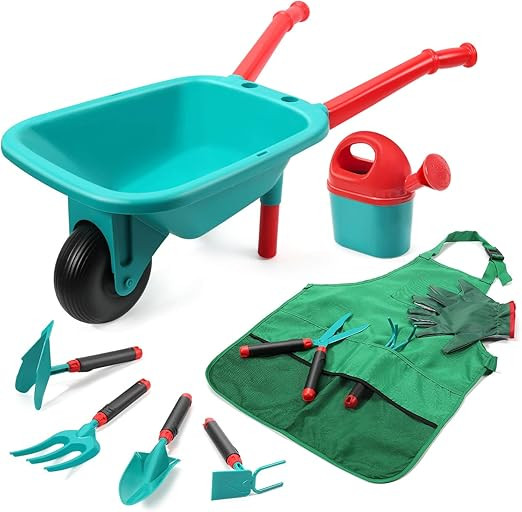 CUTE STONE Kids Gardening Tool Set, Garden Toys with Wheelbarrow, Watering Can, Gardening Gloves,... | Amazon (US)