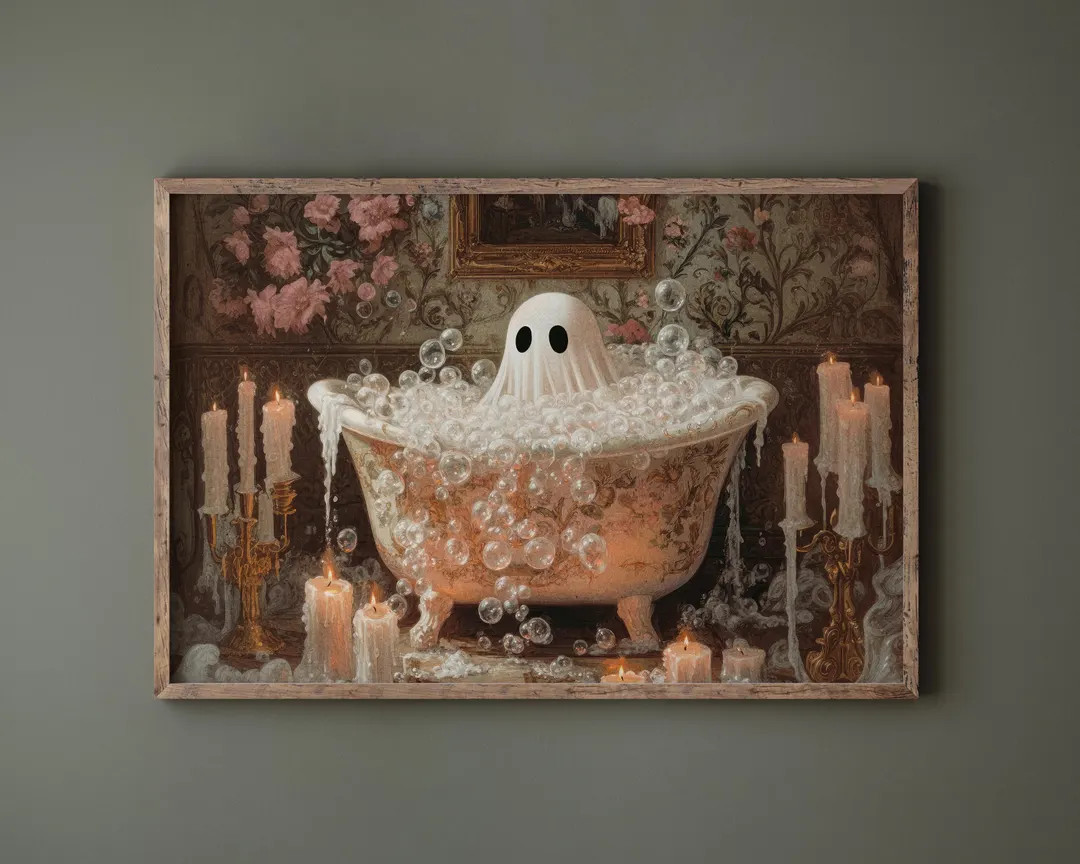 Cute Halloween Ghost Wall Art Spooky Bathroom Decor, Whimsical Wall Art Cozy Autumn Decor, Vintag... | Etsy (US)