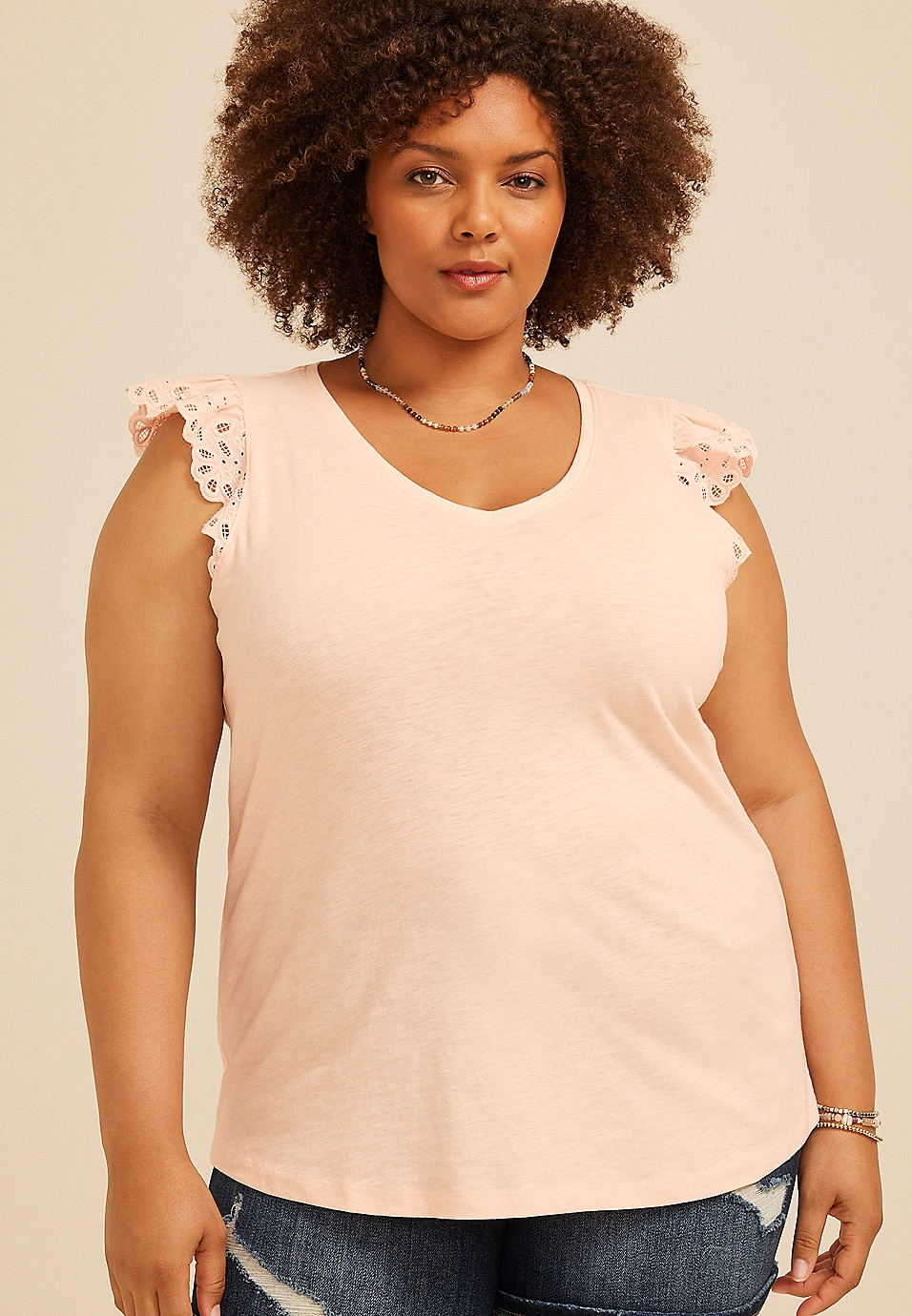 Plus Size Eyelet Flutter Sleeve Tee | Maurices