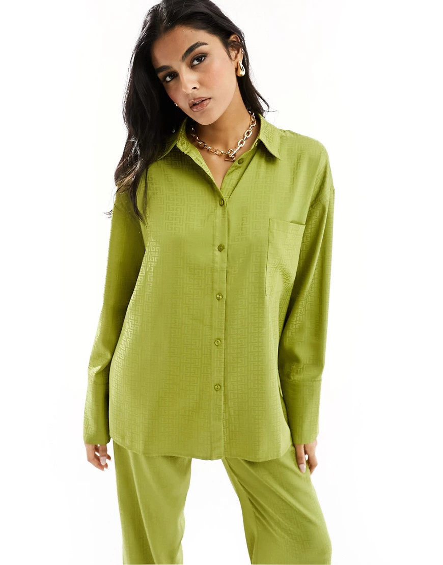4th & Reckless satin flared sleeve oversized shirt in lime - part of a set-Green | ASOS (Global)