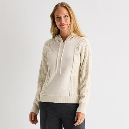 Liz Claiborne Womens Hooded Long Sleeve Pullover Sweater, Large, White | JCPenney