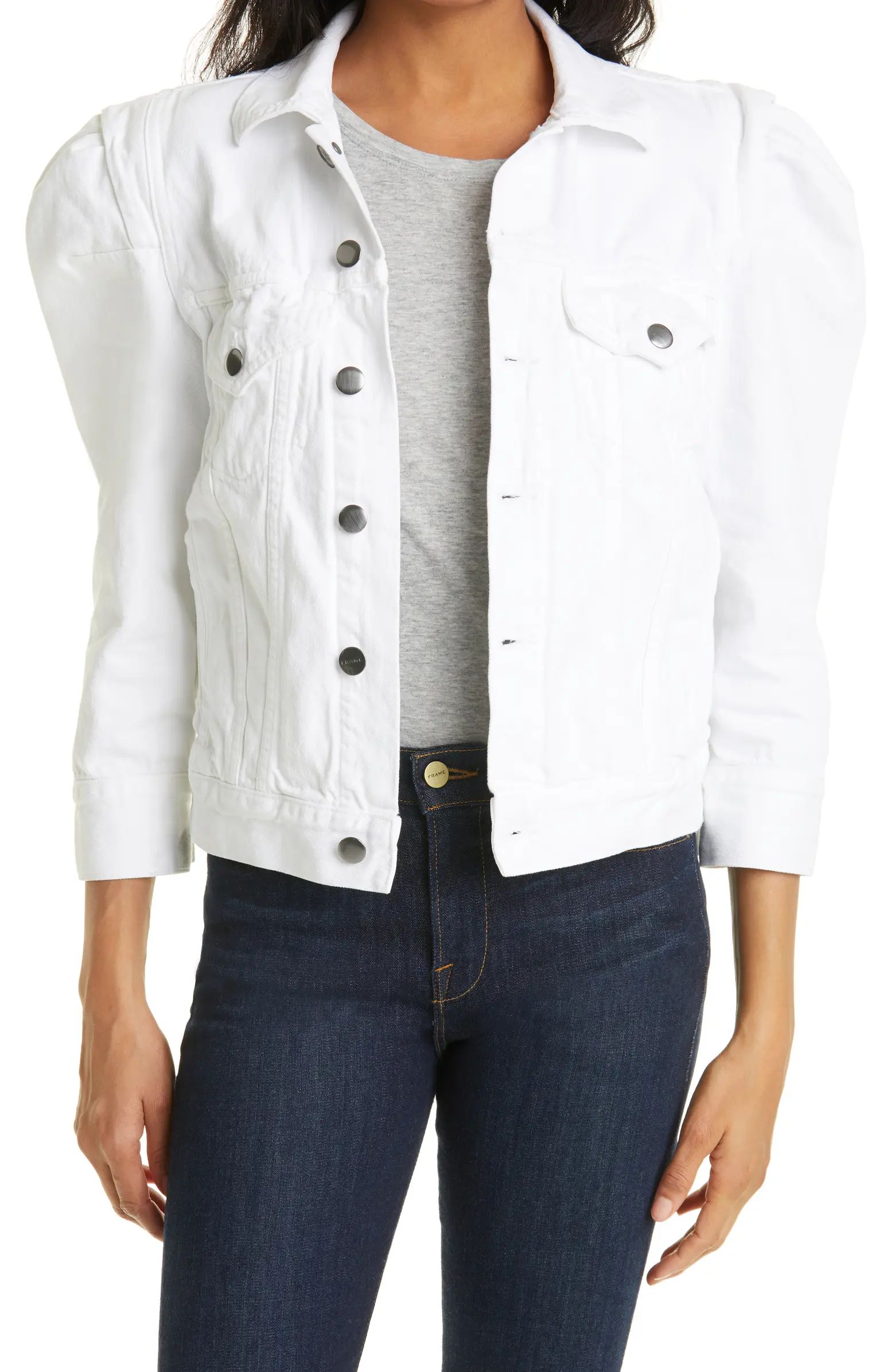 FRAME Rosette Puff Sleeve Denim Jacket | Nordstrom | Nordstrom