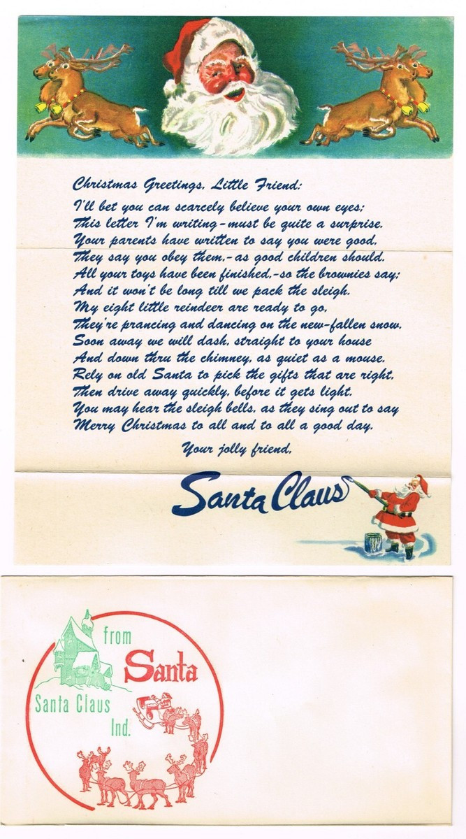 VINTAGE 1950S LETTER FROM SANTA CLAUS W ENVELOPE UNUSED CHRISTMAS REINDEER #5  | eBay | eBay US