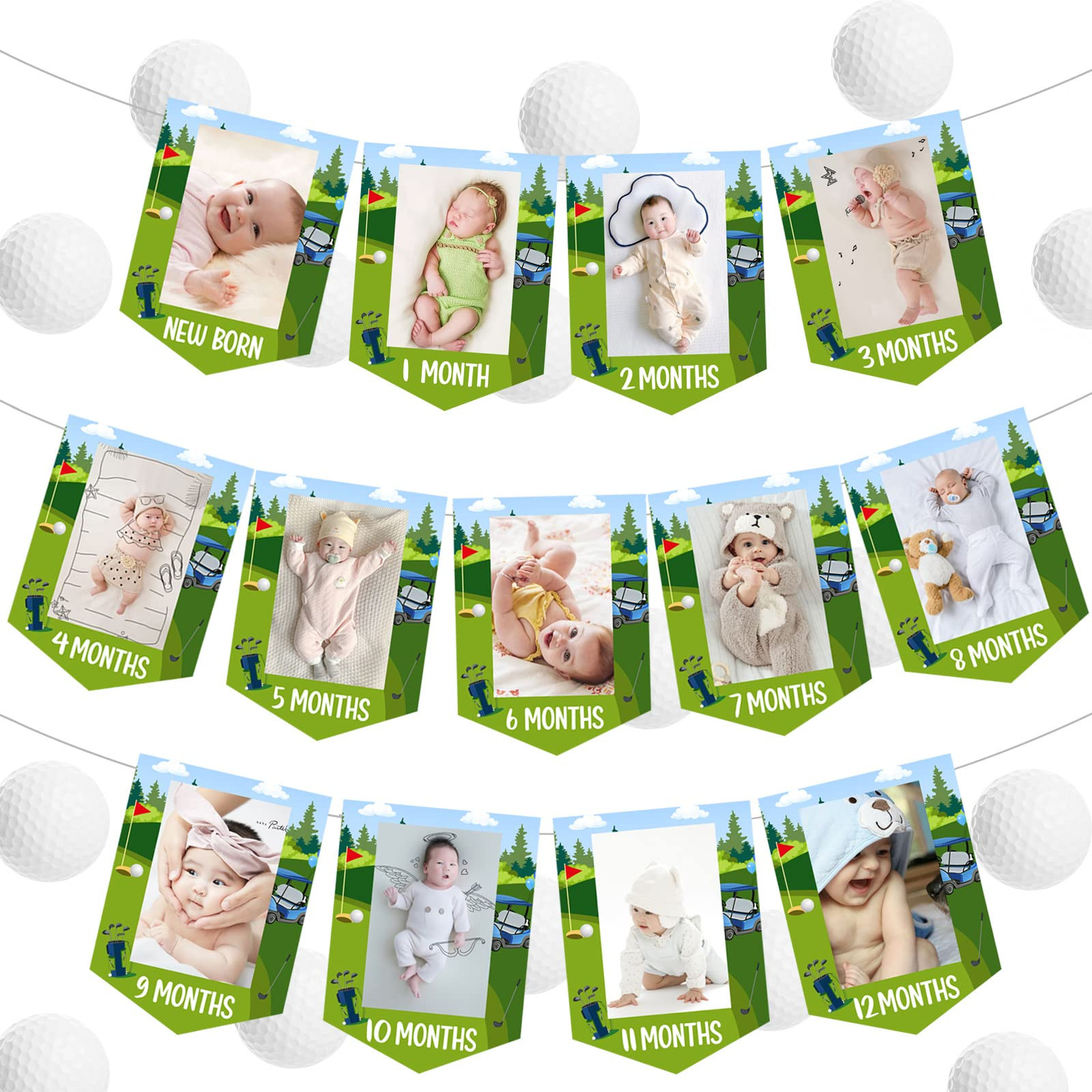 JOYMEMO 13Pcs Golf Photo Banner - 1st Birthday Baby Photo Banner for Newborn To 12 Months, Hole i... | Amazon (US)