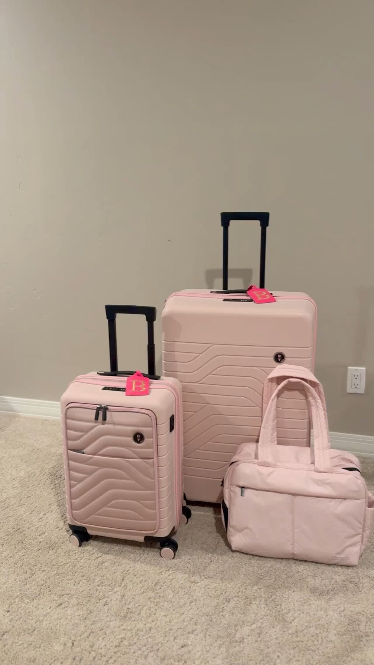 Loving my new luggage set and I even found the cutest overnight bag to match! Paired them with some cute, bright luggage tags off of Amazon so I can always find my bags! And the best part is they all fit inside one another for easy storage! 

 #LTKSaleAlert #LTKTravel #LTKFamily