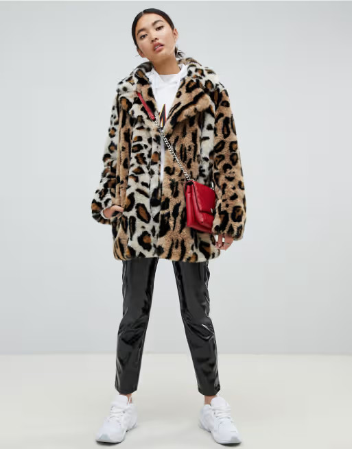 Na-kd faux fur leopard print short jacket | ASOS UK