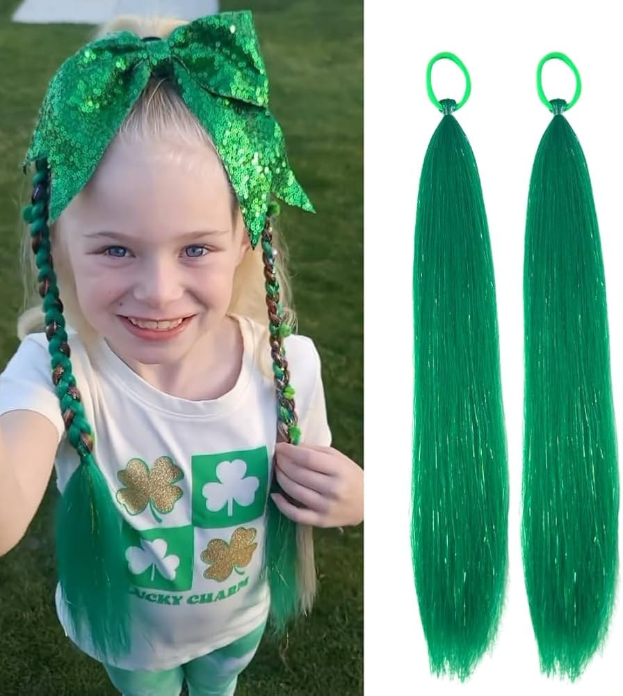 Dark Green Braiding Ponytail Hair for Women, Tinsel Extensions With Rubber Band Girls Accessories... | Amazon (US)