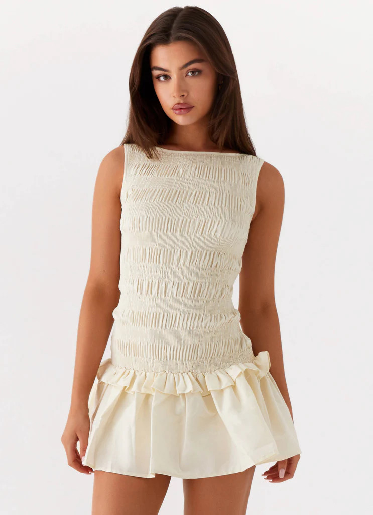 Garden Kisses Shirred Mini Dress - Ivory | Peppermayo (Global)