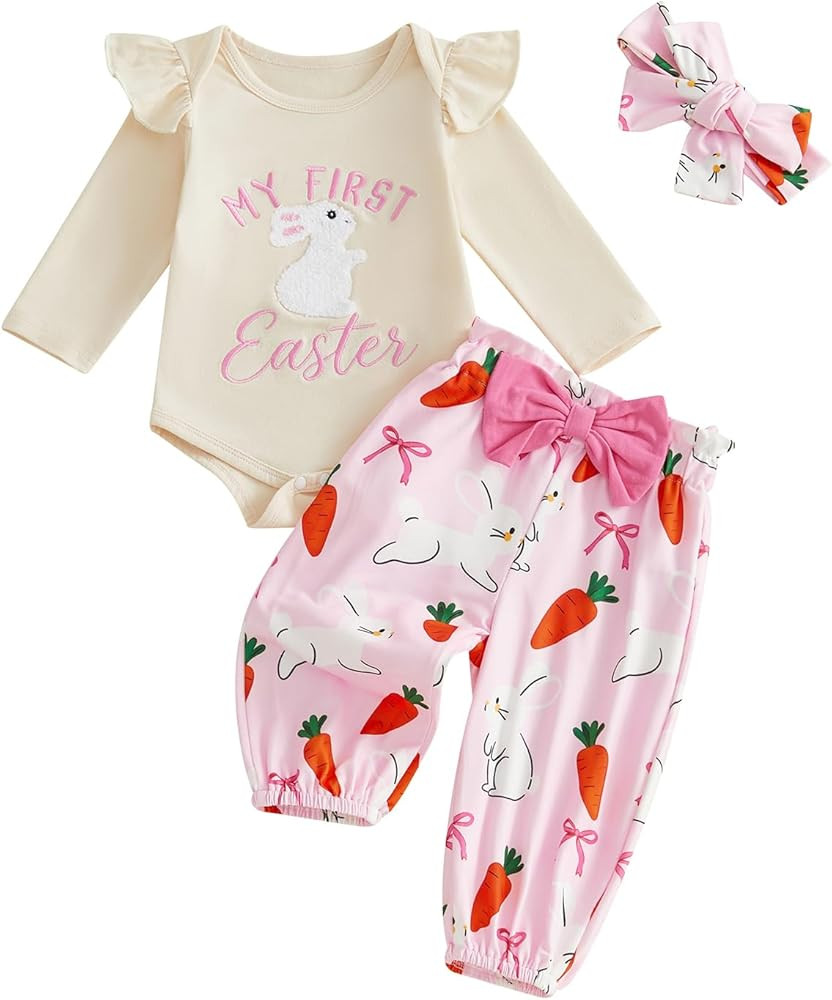 Ledy Champswiin Baby Girl Outfit Ruffle Sleeve Bodysuits and Pants Newborn Set Infant Girl Clothe... | Amazon (US)