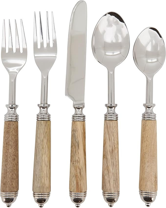 Natural Bark Wood Style Handle Place Setting Flatware (Set of 5) | Amazon (US)
